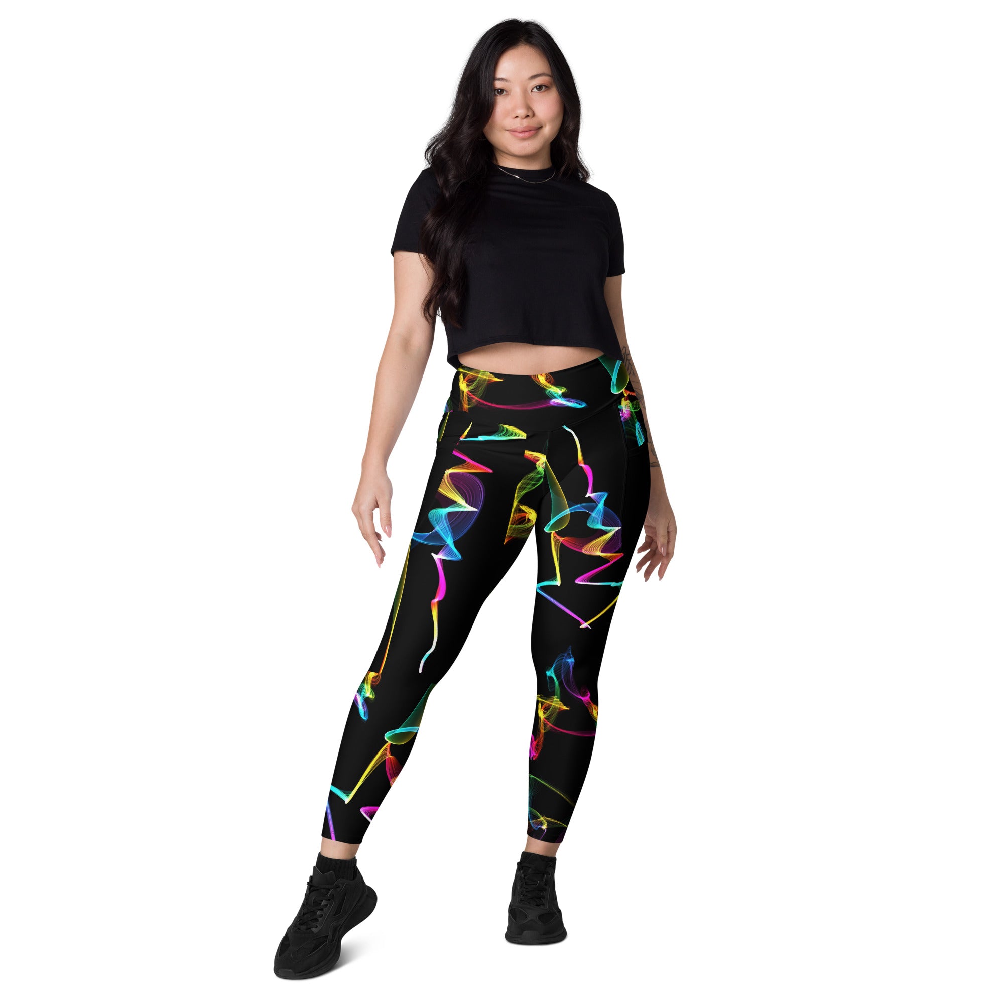 Black Gym Leggings with Pockets. Streetwear or Workout or Dance Leggings. Yoga Pants. WickedYo.